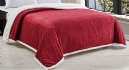 4 Wholesale Heavy And Plush Chevron Braided Queen Size Microplush Jacquard Blanket With Sherpa Backing In Burgandy