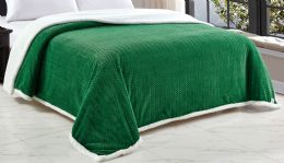 4 Pieces Heavy And Plush Chevron Braided Queen Size Microplush Jacquard Blanket With Sherpa Backing In Green - Fleece & Sherpa Blankets