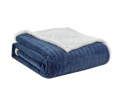 4 Wholesale Heavy And Plush Chevron Braided King Size Microplush Jacquard Blanket With Sherpa Backing In Navy