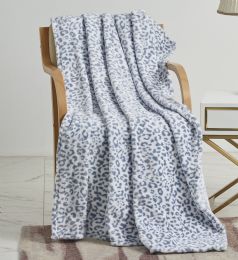 12 Pieces Extra Heavy And Plush Oversized Throw Blanket In Grey White Leopard Print - Fleece & Sherpa Blankets