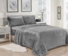6 Pieces Luxury Elegance 4 Piece Twin Size Extra Soft Velvet Touch Microplush Sheet Set In Light Grey - Bed Sheet Sets