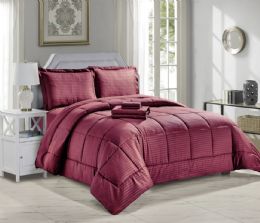 3 Sets 8 Piece Bed In A Bag Hotel Collection Alternative Comforter Set Embossed In Burgandy Queen Size - Comforters & Bed Sets