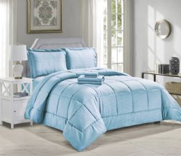 3 Sets 8 Piece Bed In A Bag Hotel Collection Alternative Comforter Set Embossed In Ocean Blue Queen Size - Comforters & Bed Sets