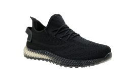 12 Wholesale Men's Clear Sole Knitted Jogger Sneakers Black