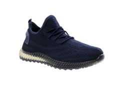 12 Pairs Men's Clear Sole Knitted Jogger Sneakers Navy - Men's Sneakers