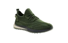 12 Wholesale Men's Clear Sole Knitted Jogger Sneakers Olive