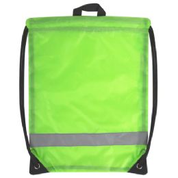 100 Pieces 18 Inch Safety Drawstring Bag With Reflective Strap In Green - Draw String & Sling Packs