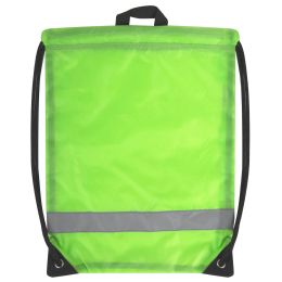 100 Bulk 18 Inch Safety Drawstring Bag With Reflective Strap Lime Green