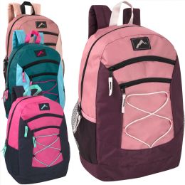 24 Wholesale High Trails 18 Inch Multi Pocket Bungee Backpack - 4 Girls Colors