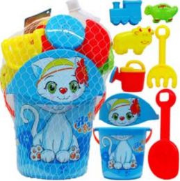 12 Wholesale 6" Beach Toy Bucket W/ 7pc Acss