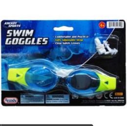 72 Pieces 7" Swim Goggles W/ Nose & Ear Plugs On Card, 4assrt Clrs - Summer Toys