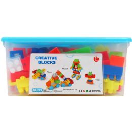 12 Wholesale 86pc Assorted Color Blocks In 11" Plastic Container