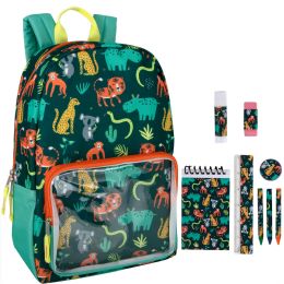 24 Bulk 17 Inch Jungle Backpack And 9 Piece School Supply Kit