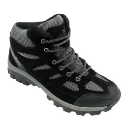 12 Pairs Men's High Hiking Boot In Black - Men's Work Boots