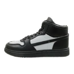 12 Wholesale Men's Hightop Sneaker In Black And Gray
