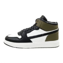 12 Wholesale Men's Hightop Sneaker In White And Olive
