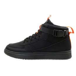 12 Wholesale Men's Hightop Sneaker In Black