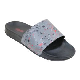 12 Pairs Men's Gray Paint Splatter Slide - Women's Sandals