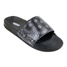 12 Pairs Men's Black Bandana Slide - Men's Flip Flops and Sandals