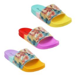 30 Pairs Women's Floral Rhinestone Slide - Women's Sandals