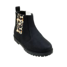 12 Pairs Girl's Leopard Chelsea Boot Black&leopard - Girls Boots
