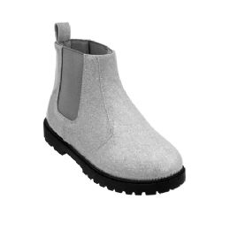 12 Pairs Girls Chelsea Boots In Silver Sparkle - Girls Boots