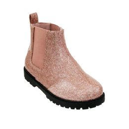 12 Pairs Girls Chelsea Boots In Pink Sparkle - Girls Boots