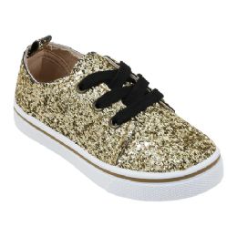 12 Wholesale Girl's Canvas Sneaker In Gold Glitter