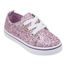 12 Pairs Girl's Canvas Sneaker In Rose Gold Glitter - Girls Sneakers