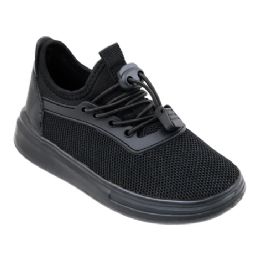 12 Wholesale Kid's Bungee Sneaker In Black
