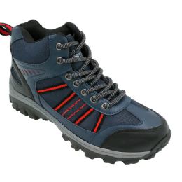 12 Wholesale Men's Ankle High Hiking Boots In Navy And Red