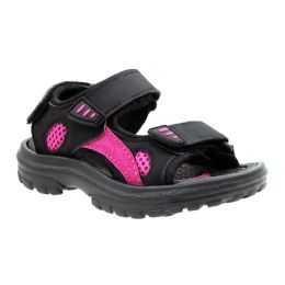 18 Pieces Girls Active Sandals In Black And Fuschia - Girls Sandals