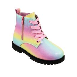 12 Pairs Girls Rainbow Side Zip Combat Boot - Girls Boots