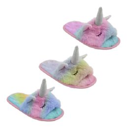 48 Bulk Rainbow Unicorn Slippers For Girls