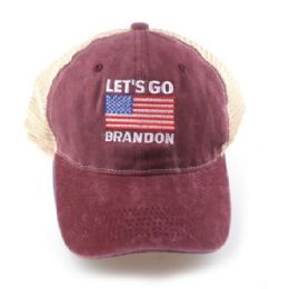 24 Wholesale Let's Go Brandon Hat - American Flag Logo 3 (Red)