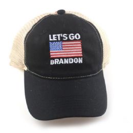 24 Wholesale Let's Go Brandon Hat - American Flag Logo 3 (Black)