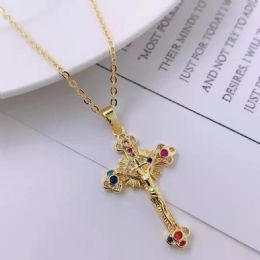 24 Wholesale 16K Gold Plated Brass Featuring Cubic Zircon Cross Necklace