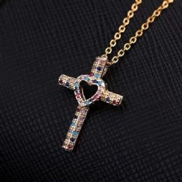 24 pieces 16K Gold Plated Brass Featuring Cubic Zircon Cross Necklace - Necklace