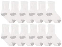 12 Wholesale Yacht & Smith Kid's Cotton Terry Cushioned White With Gray Heel/toe Crew Socks
