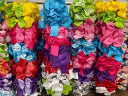 96 Bulk Large Size Hair Bows Assorted Colors And Prints