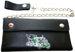 2 Pieces Tri Fold Chain Wallet - Leather Wallets
