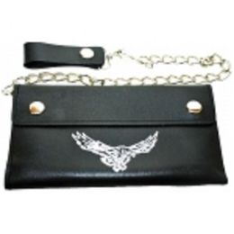 2 Pieces Tri Fold Chain Wallet Silver Soaring Eagle - Leather Purses and Handbags