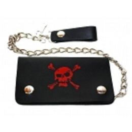 2 Pieces Skull And Crossbones Red Bi Fold Chain Wallet - Leather Purses and Handbags