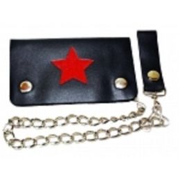 2 Pieces Red Star Bi Fold Chain Wallet - Leather Purses and Handbags
