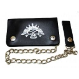 2 Pieces Skull And Crossbones Bi Fold Chain Wallet - Leather Purses and Handbags