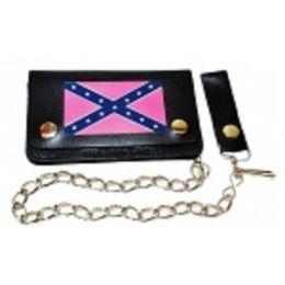 2 Pieces Small Confederate Flag Pink Bi Fold Chain Wallet - Leather Purses and Handbags