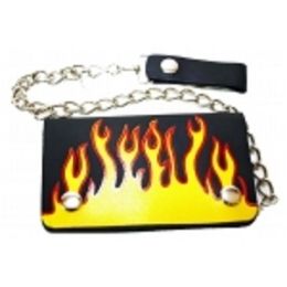 2 Pieces Yellow Flames Bi Fold Chain Wallet - Leather Purses and Handbags