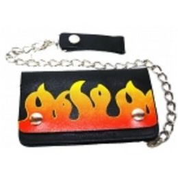 2 Pieces Red Flames Bi Fold Chain Wallet - Leather Purses and Handbags
