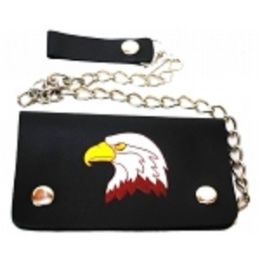 2 Pieces Small Bald Eagle Bi Fold Chain Wallet - Leather Purses and Handbags