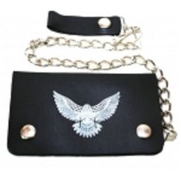 2 Pieces Small Studded Eagle Bi Fold Chain Wallet - Leather Purses and Handbags